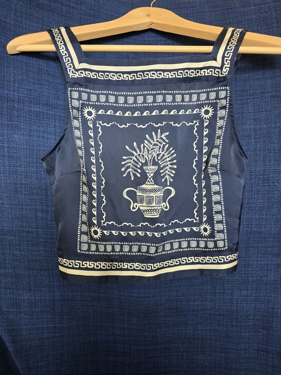 H&M Tops - H&M Navy and White Greek Key Trim Top. Versace Vibes!